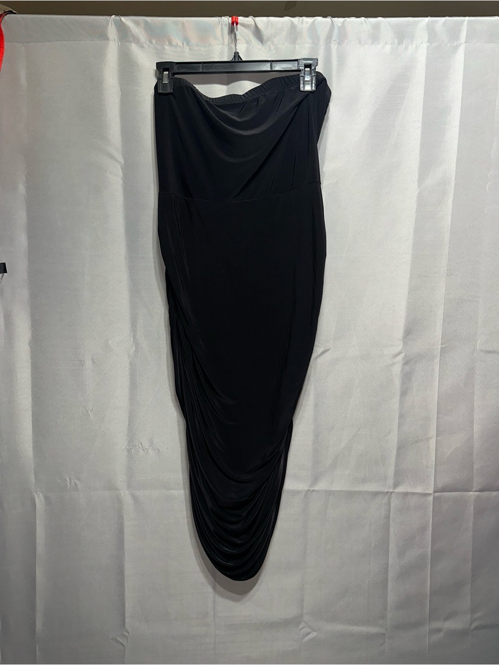 Strapless Black Draped Asymmetric Dress